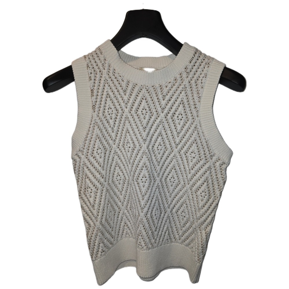 Elie Tahari Ivory Diamond‎ Pointelle Knit Sleeveless Sweater Vest EH511073 XS